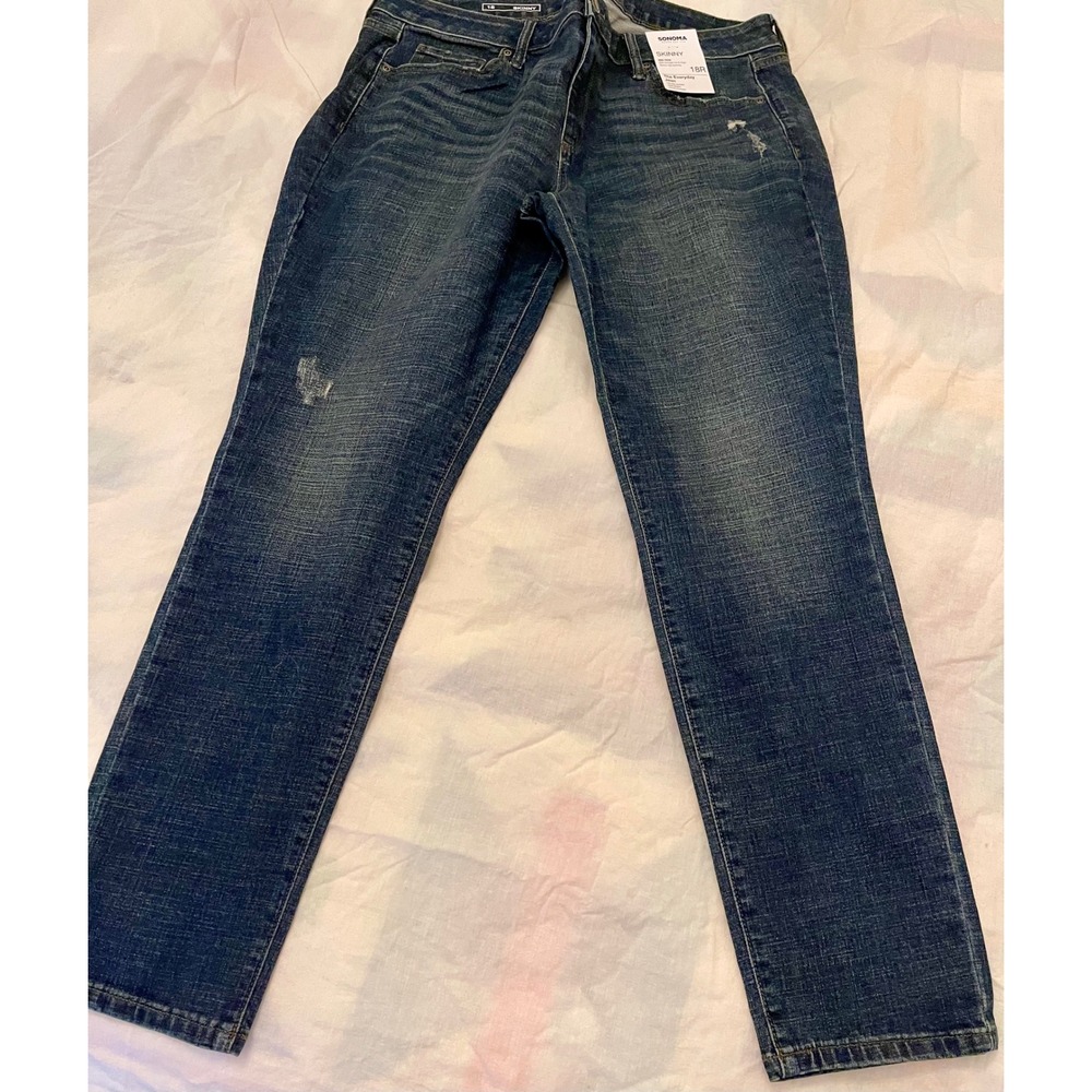Women's Skinny Jeans Sonoma Mid Rise Distressed Dark Wash Size 18R * NWT *